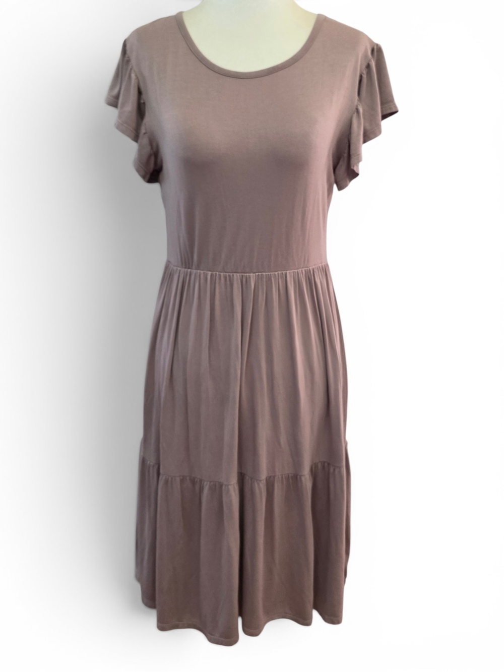 Brit & Bri Women’s Mauve Tiered Short-Sleeve Midi Dress